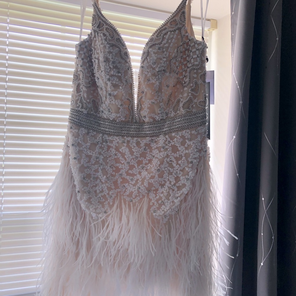 Jovani Cream and Silver Mini Dress